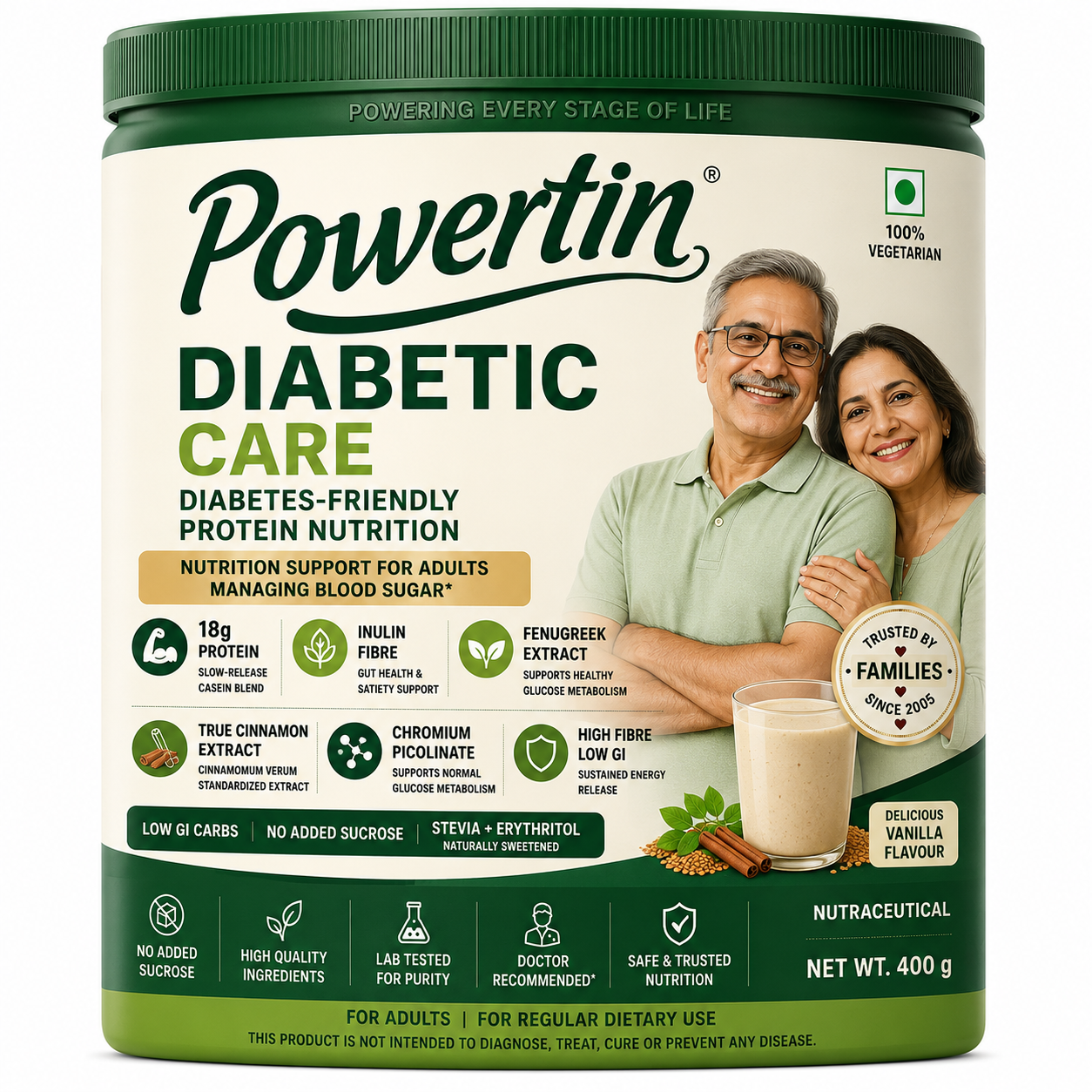 Powertin® Diabetic Care Protein Nutrition — Vanilla Flavour, 400 g