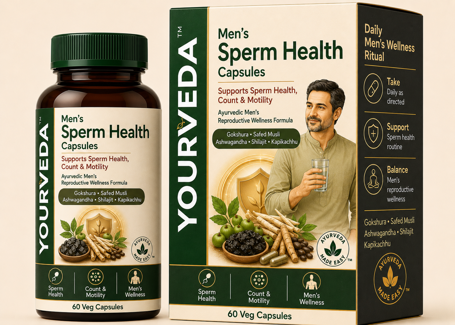 YourVeda Sperm Health Capsules for Men – Ayurvedic Reproductive Wellness | 60 Veg Capsules