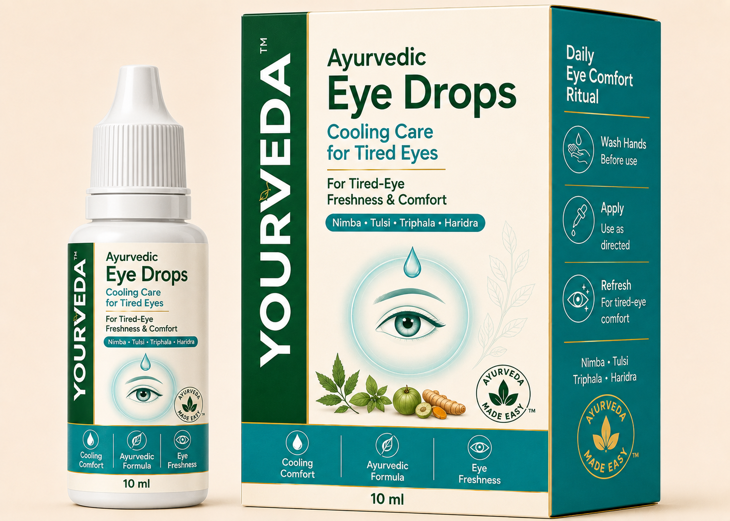 YourVeda Ayurvedic Cooling Eye Drops with Nimba, Tulsi, Triphala & Haridra – 10 ml
