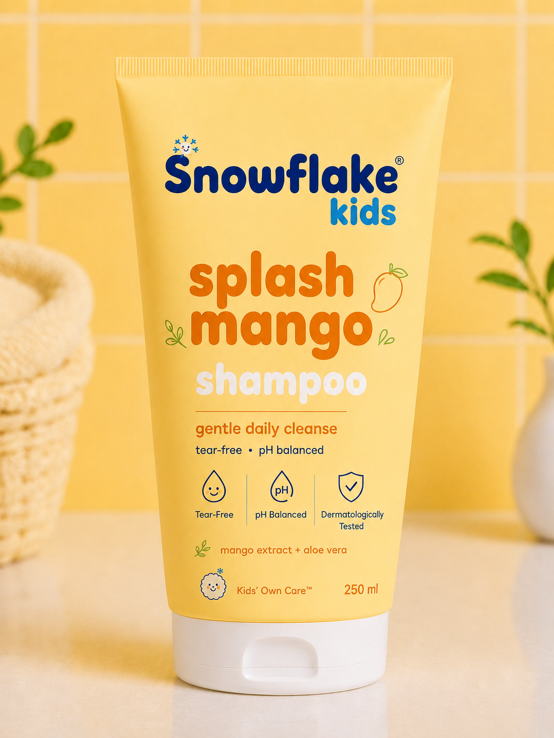 Snowflake Kids Splash Mango Shampoo – Tear-Free pH Balanced Gentle Daily Cleanse, 250 ml
