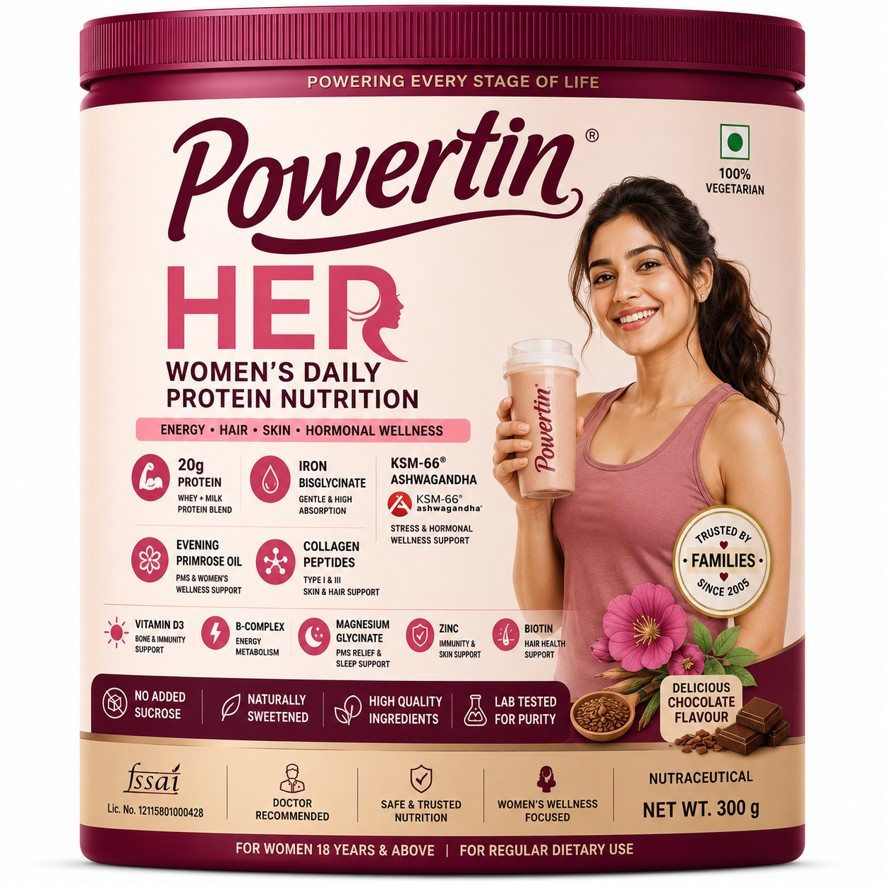 Powertin® HER Women’s Daily Protein Nutrition — Chocolate Flavour, 300 g
