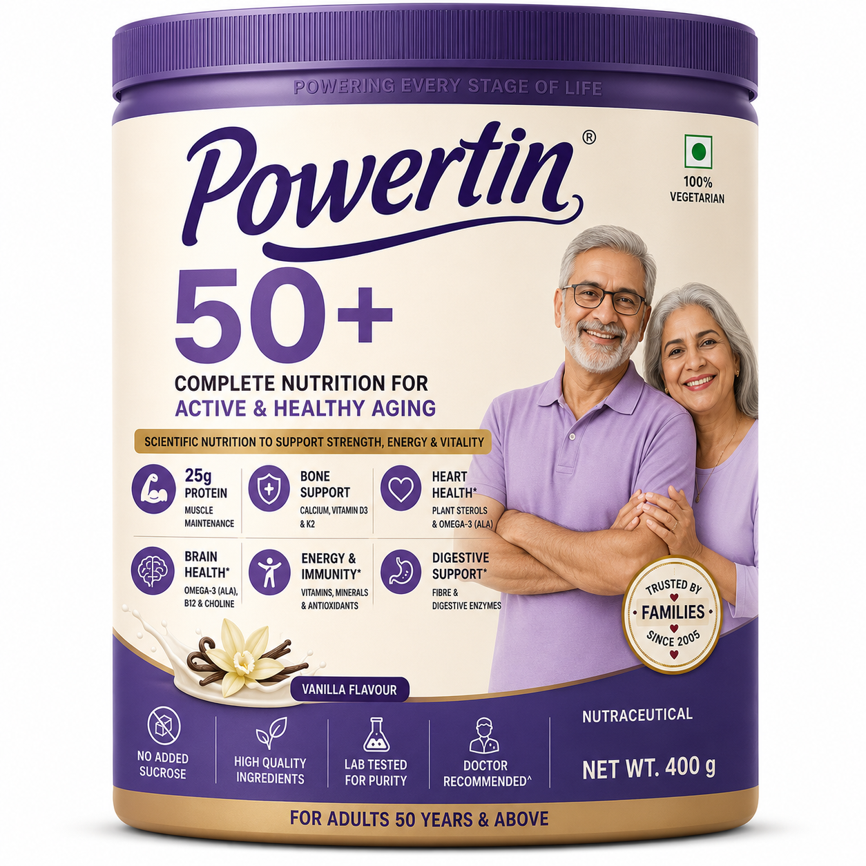 Powertin® 50+ Complete Nutrition — Vanilla Flavour, 400 g