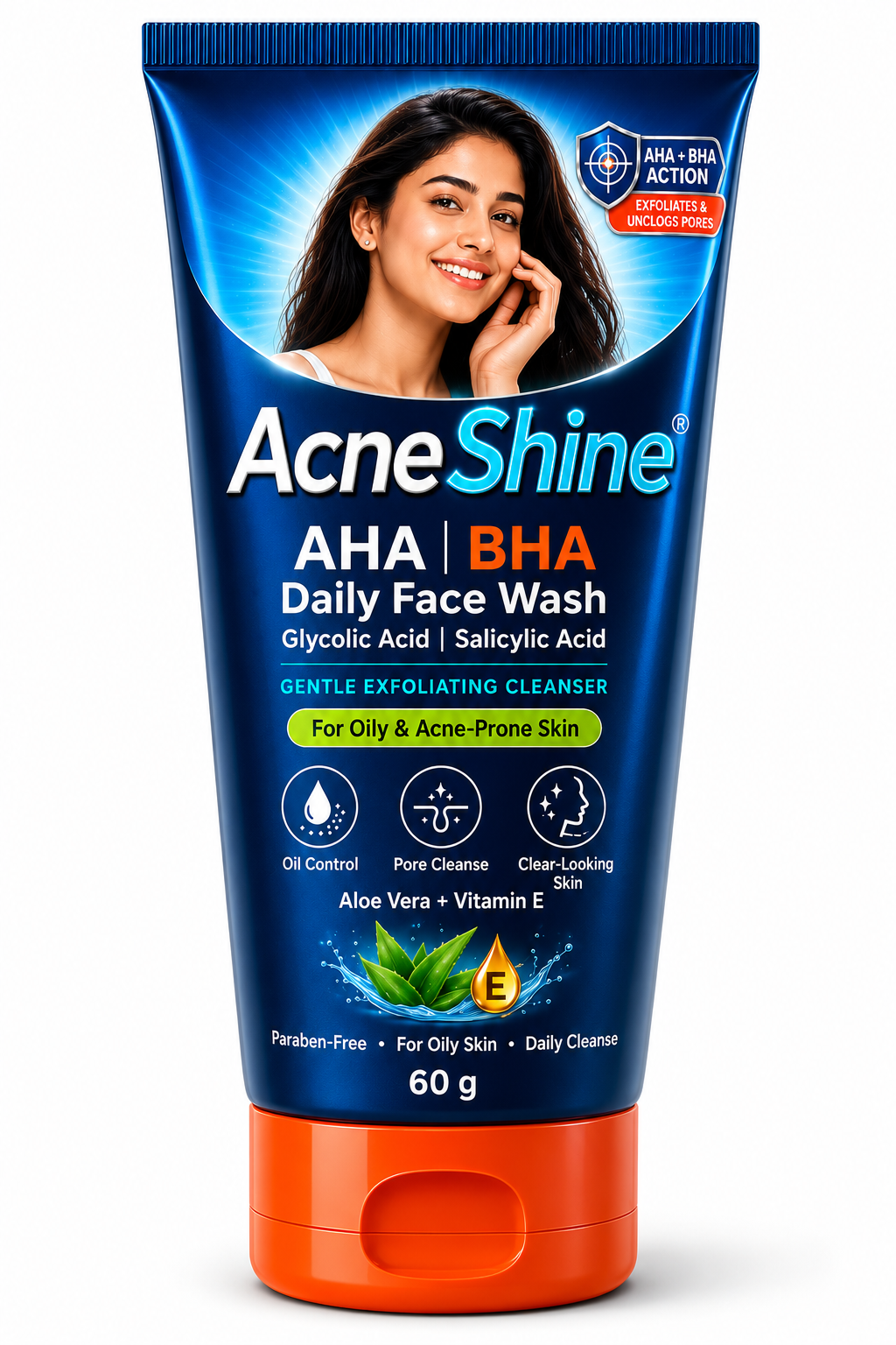 AcneShine AHA BHA Daily Face Wash for Oily & Acne-Prone Skin – 60g